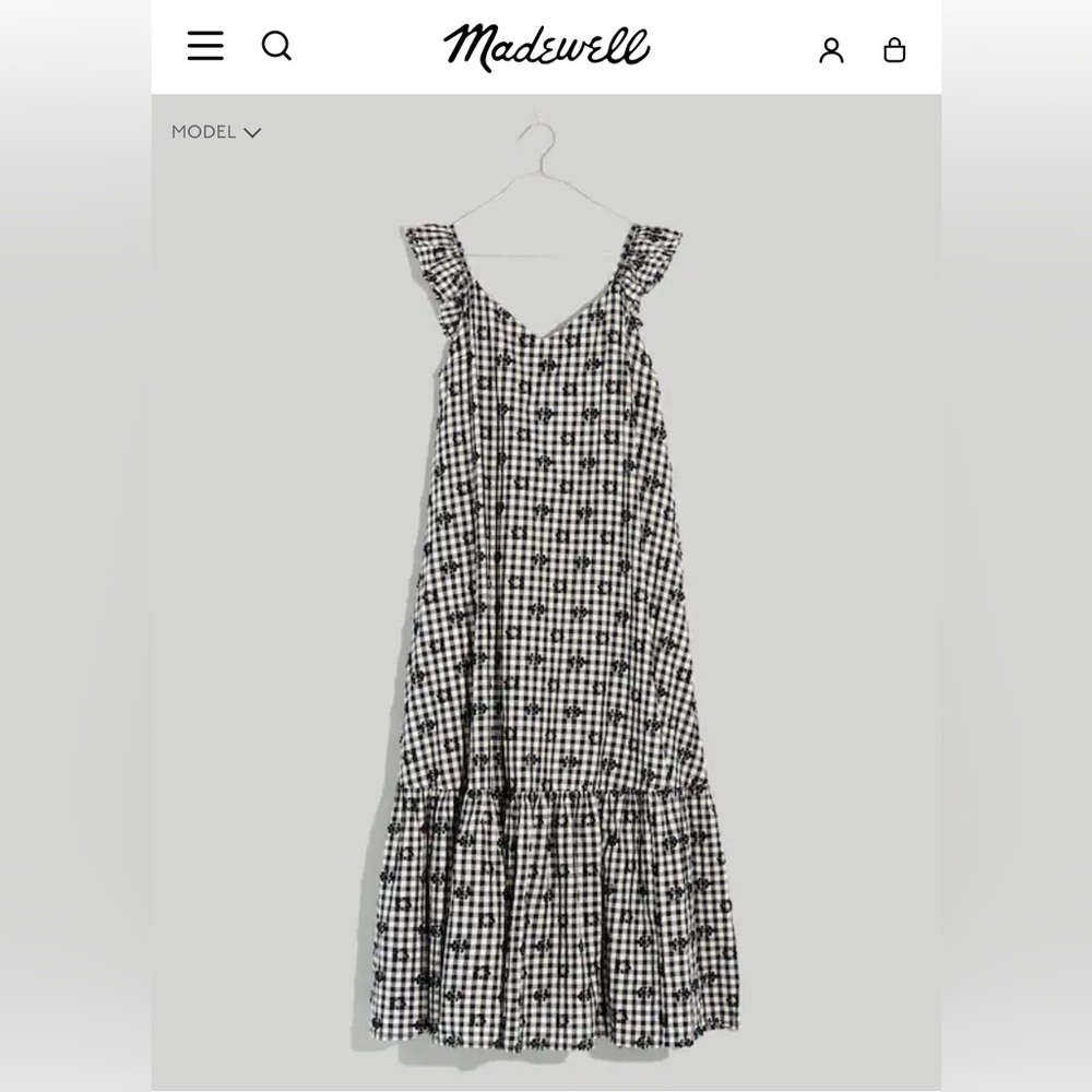 Madewell Ruffle-Hem Tent Midi Dress in Clip Gingham - Picture 1 of 9